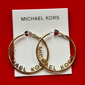 NWT Michael Kors Gold Lettered Hoop Earrings